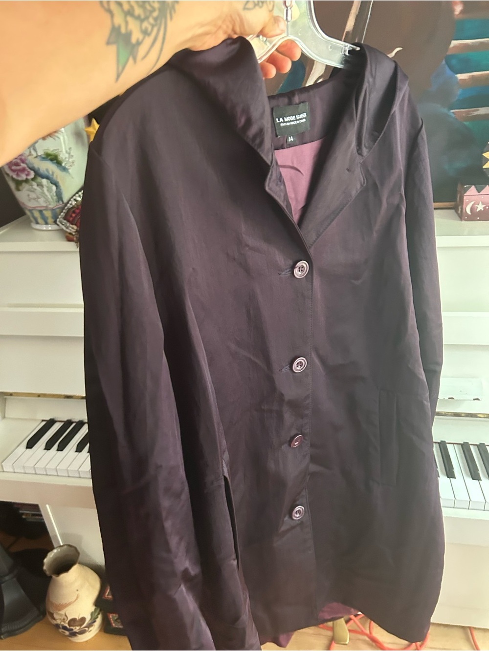 Vintage Y2K La Mode Super Hooded Trench Coat Deep Plum Button Front Size 14